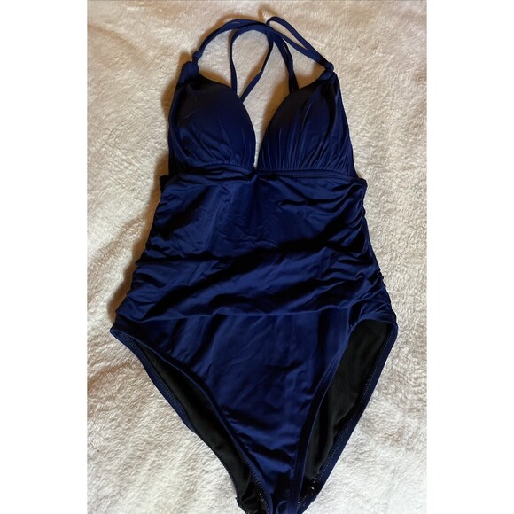La Blanca Women's One Piece Size 6 Swimsuit Blue Low Cut Padded Gathered sides - Picture 1 of 7